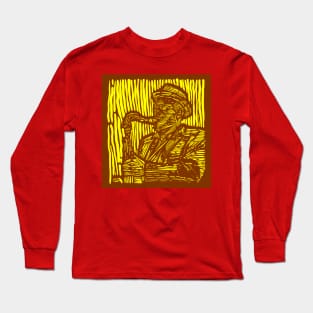 Ben Webster Jazz Saxophone Legend Original Lino Cut Style Design Long Sleeve T-Shirt